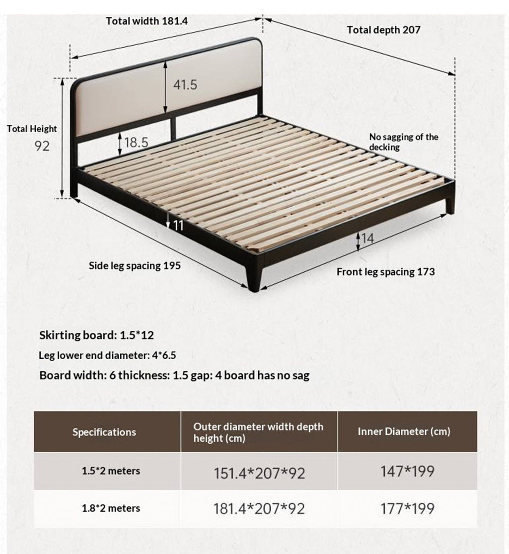 Rubberwood Solid Wood Bed — Modern Minimalist Black Design with Soft Headboard