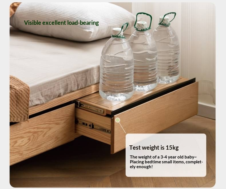 Oak Solid Wood Platform Bed — Headboard-Free, Drawer Storage, Simple Pull-Out Design