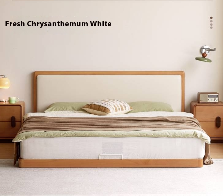 Beech Solid Wood Bed – Platform Bed with Soft Upholstery