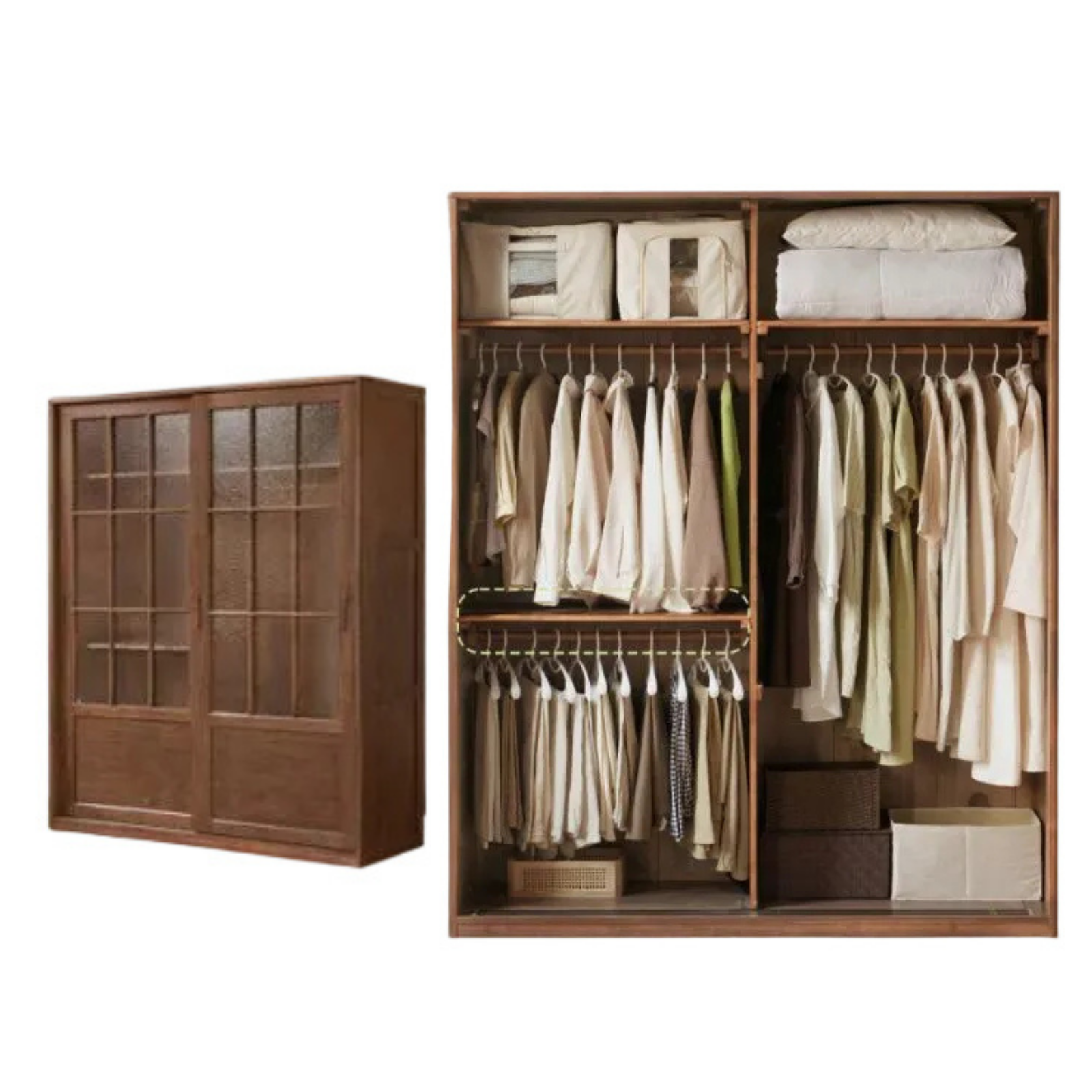 Black Walnut Solid Wood Wardrobe with Aesthetic Design