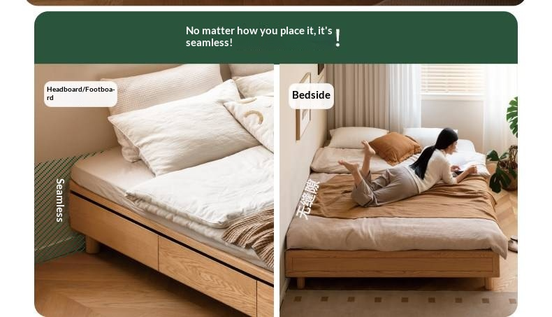 Oak Solid Wood Platform Bed — Headboard-Free, Drawer Storage, Simple Pull-Out Design