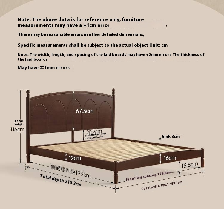 Poplar Solid Wood French Retro Bed