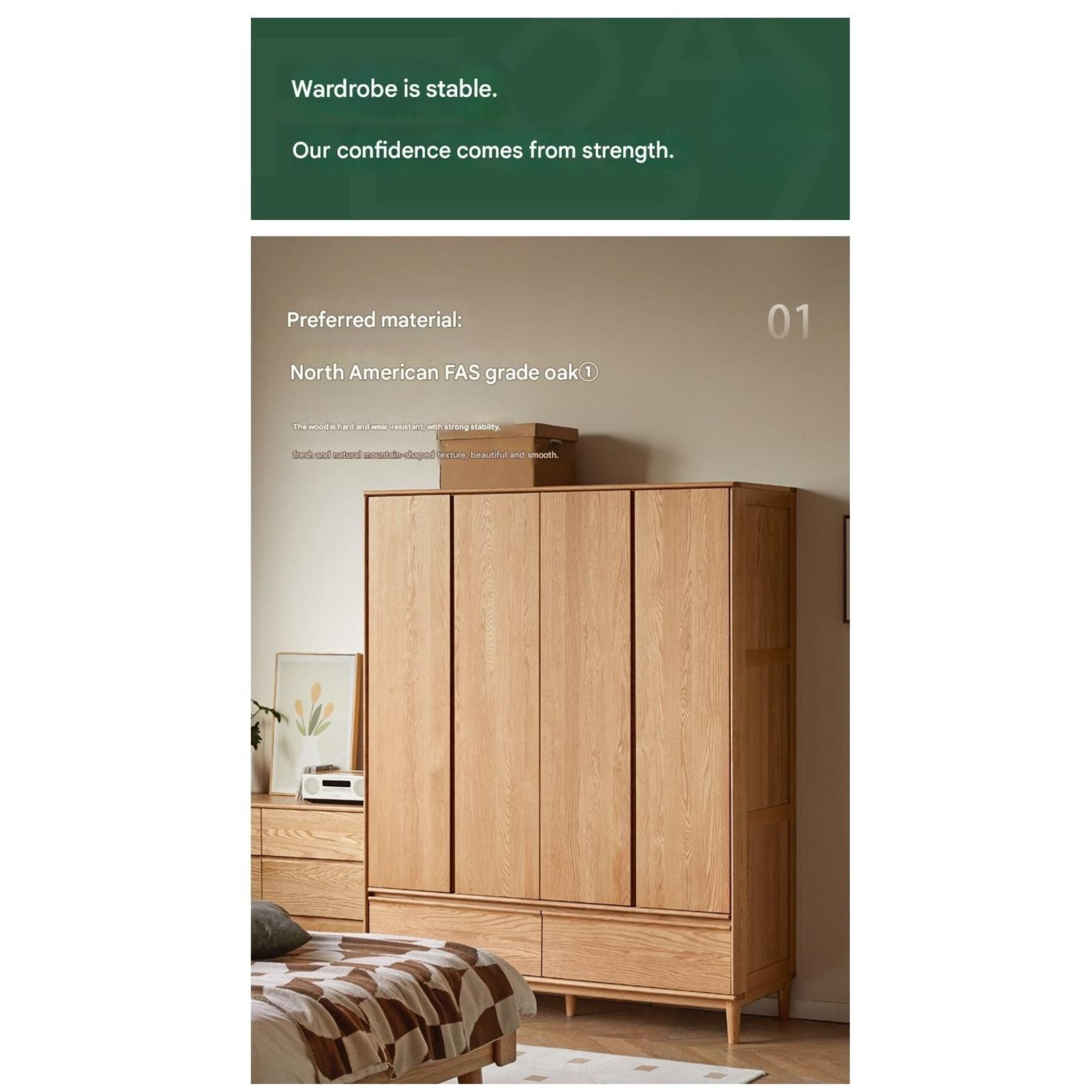 Oak Solid Wood Modern Wardrobe.