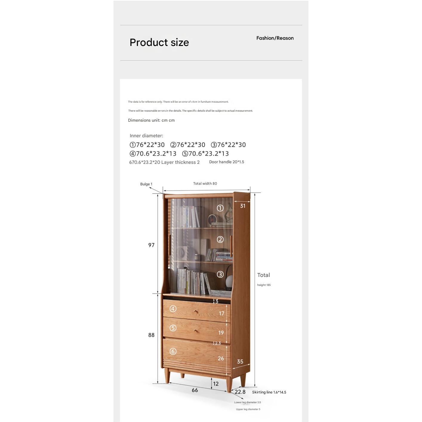 Cherry Solid Wood Glass Bookcase.