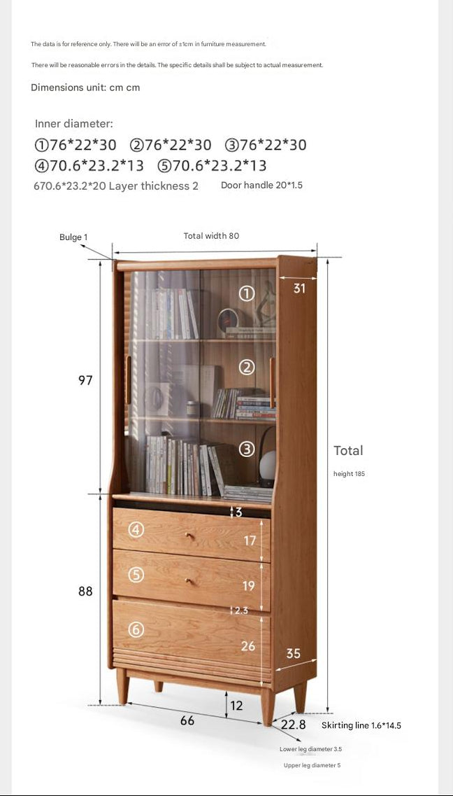 Cherry Solid Wood Glass Bookcase.