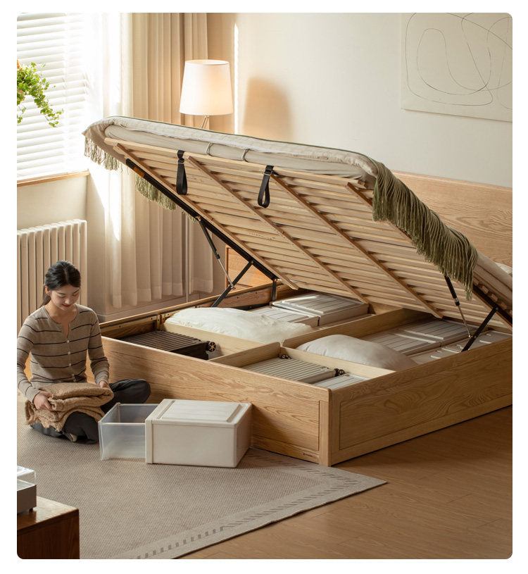 Oak Solid Wood Box Bed — Modern Minimalist Design