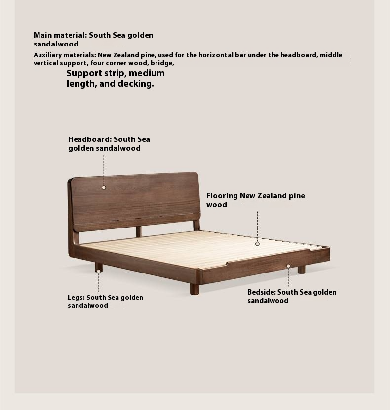 Teak solid wood Modern Simple Luminous Multifunctional Bed