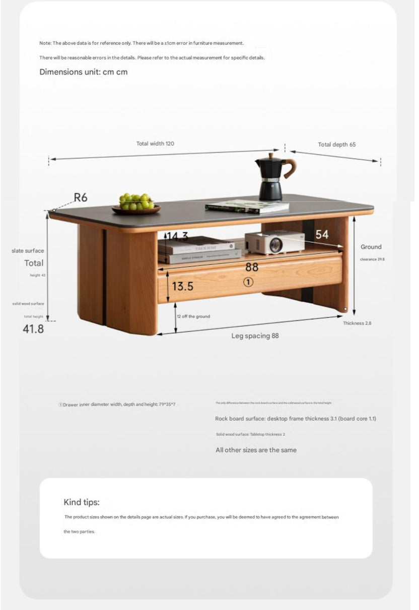 Cherry Solid Wood Modern Rock Plate Tea Table