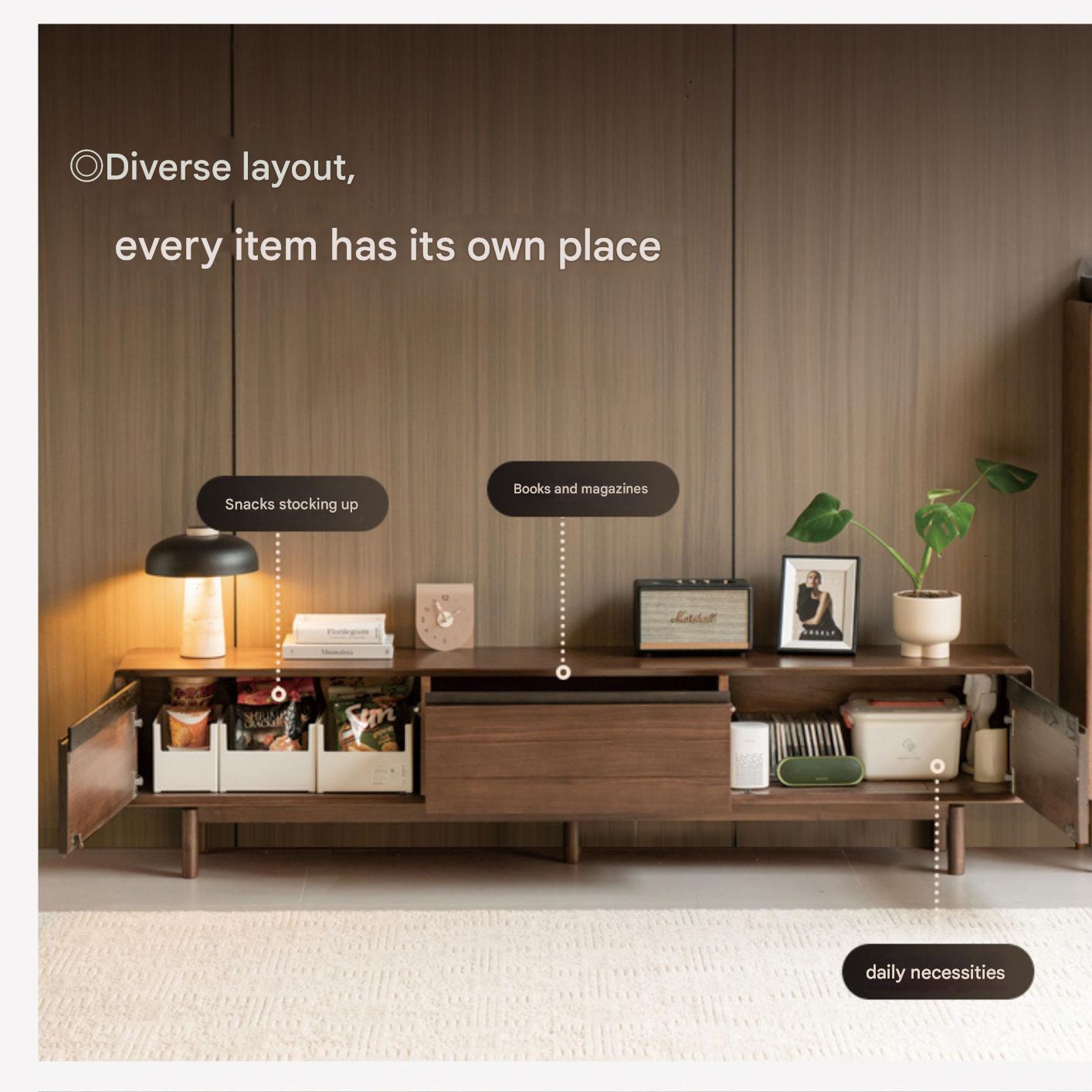 Black Walnut, Oak Solid Wood Floor Modern TV Cabinet.