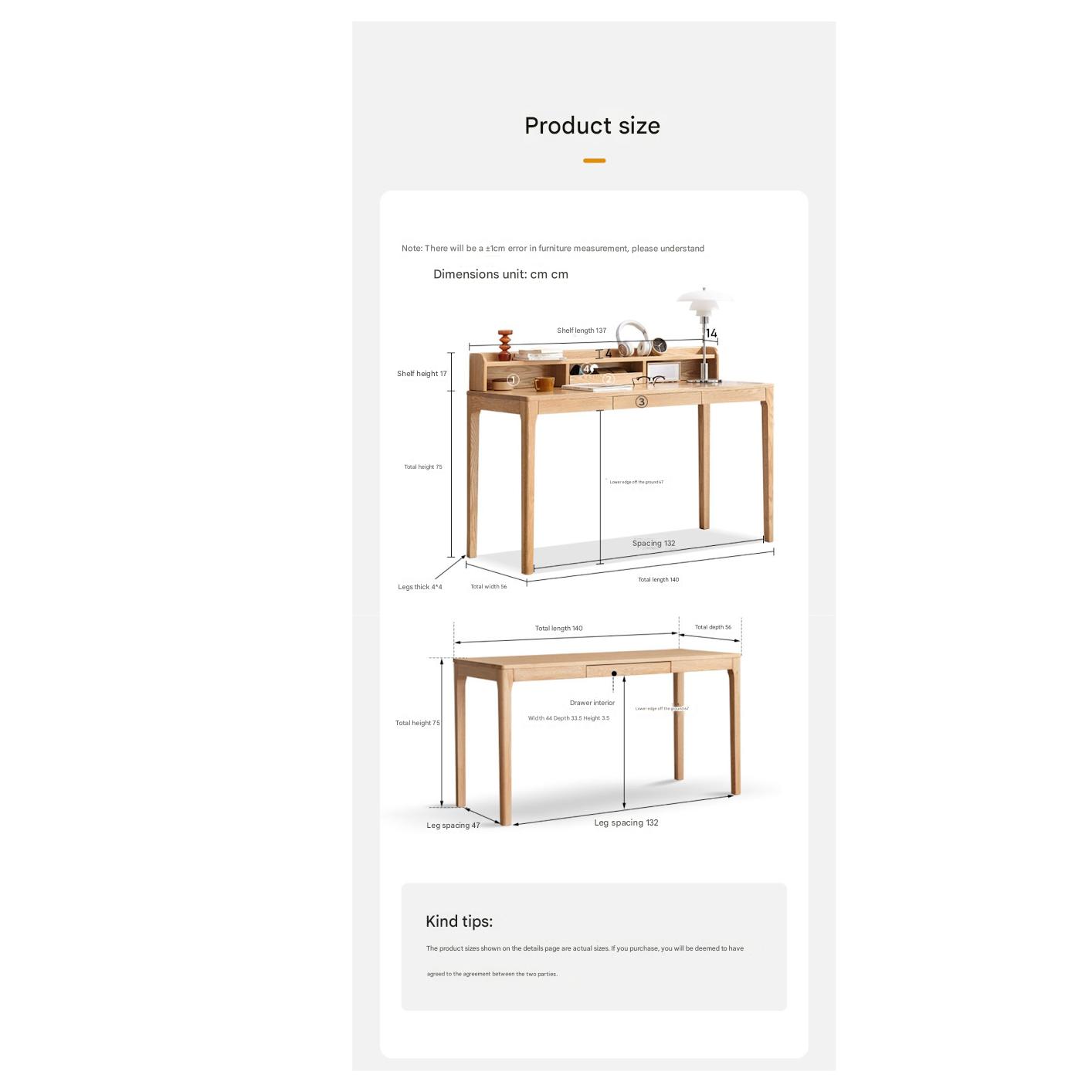 Oak Solid Wood Office Nordic Desk