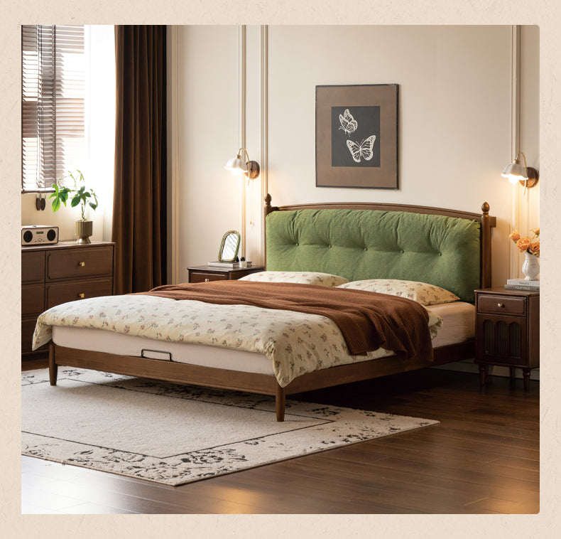 Black Walnut Solid Wood Genuine Leather Soft Bed