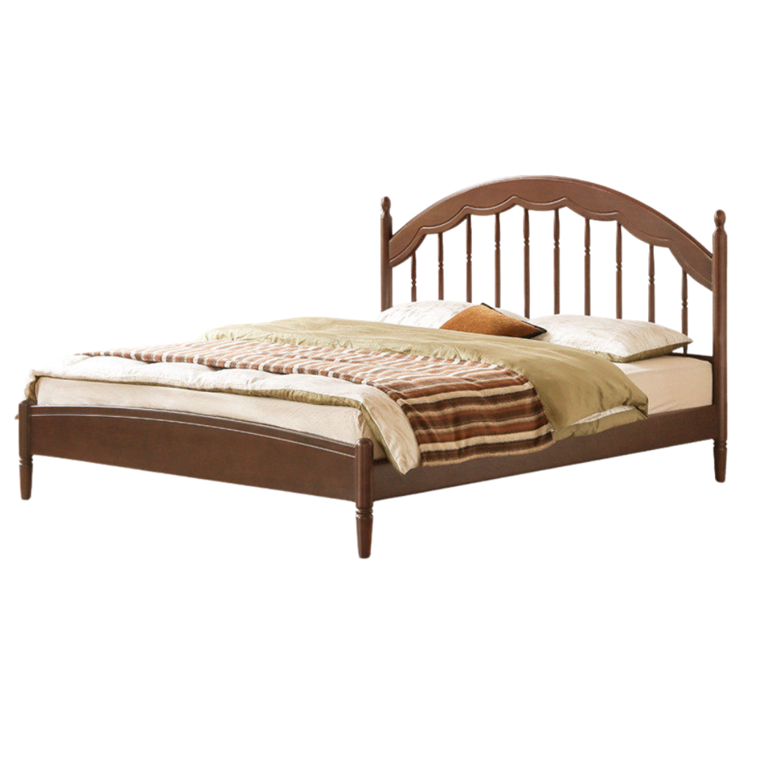 Poplar Solid Wood Bed — American Windsor Style with Retro Vertical Strip Design