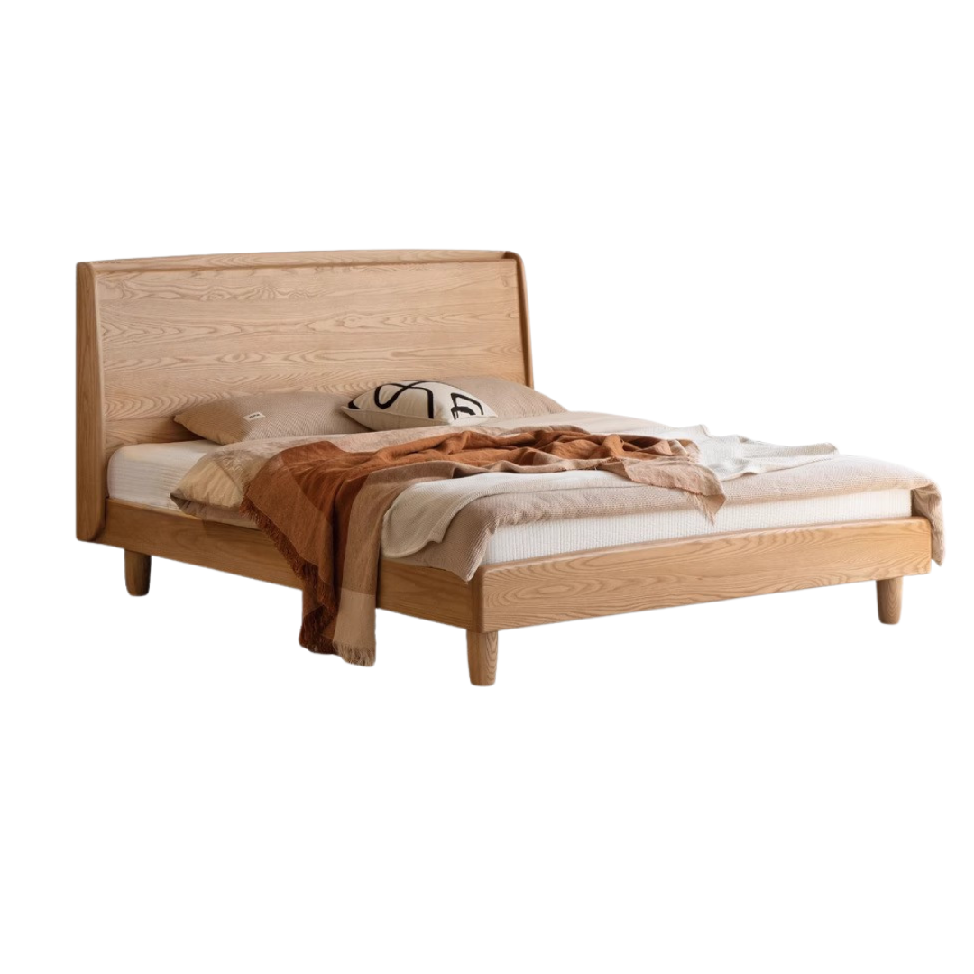 Ash Solid Wood High Backrest Large Bed