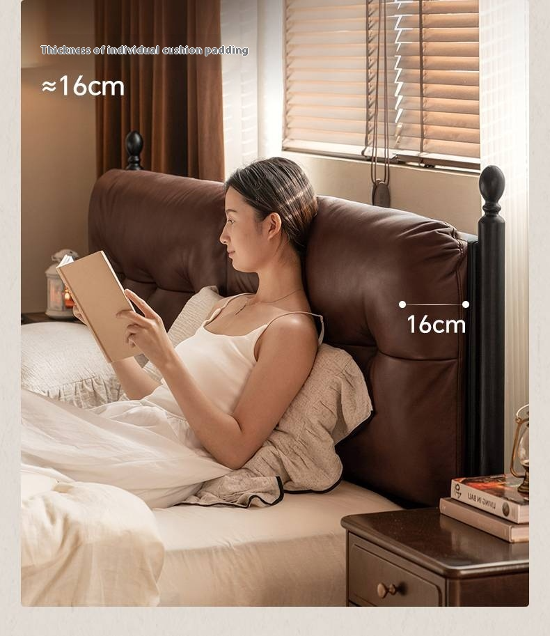 Leather Soft Bed French Retro Style