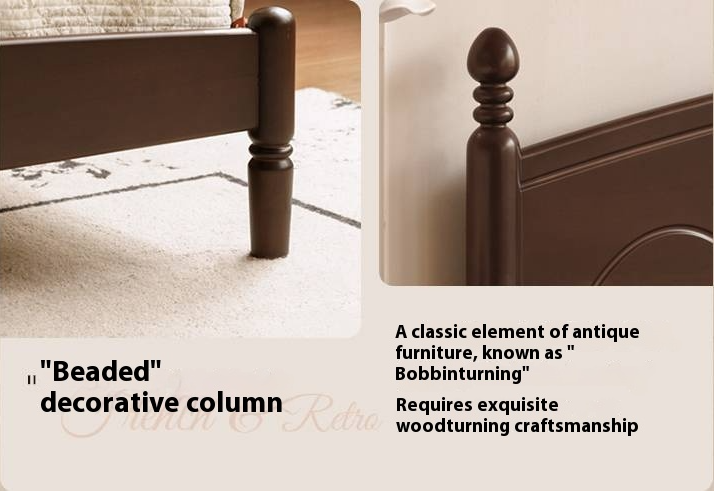 Poplar Solid Wood French Retro Bed