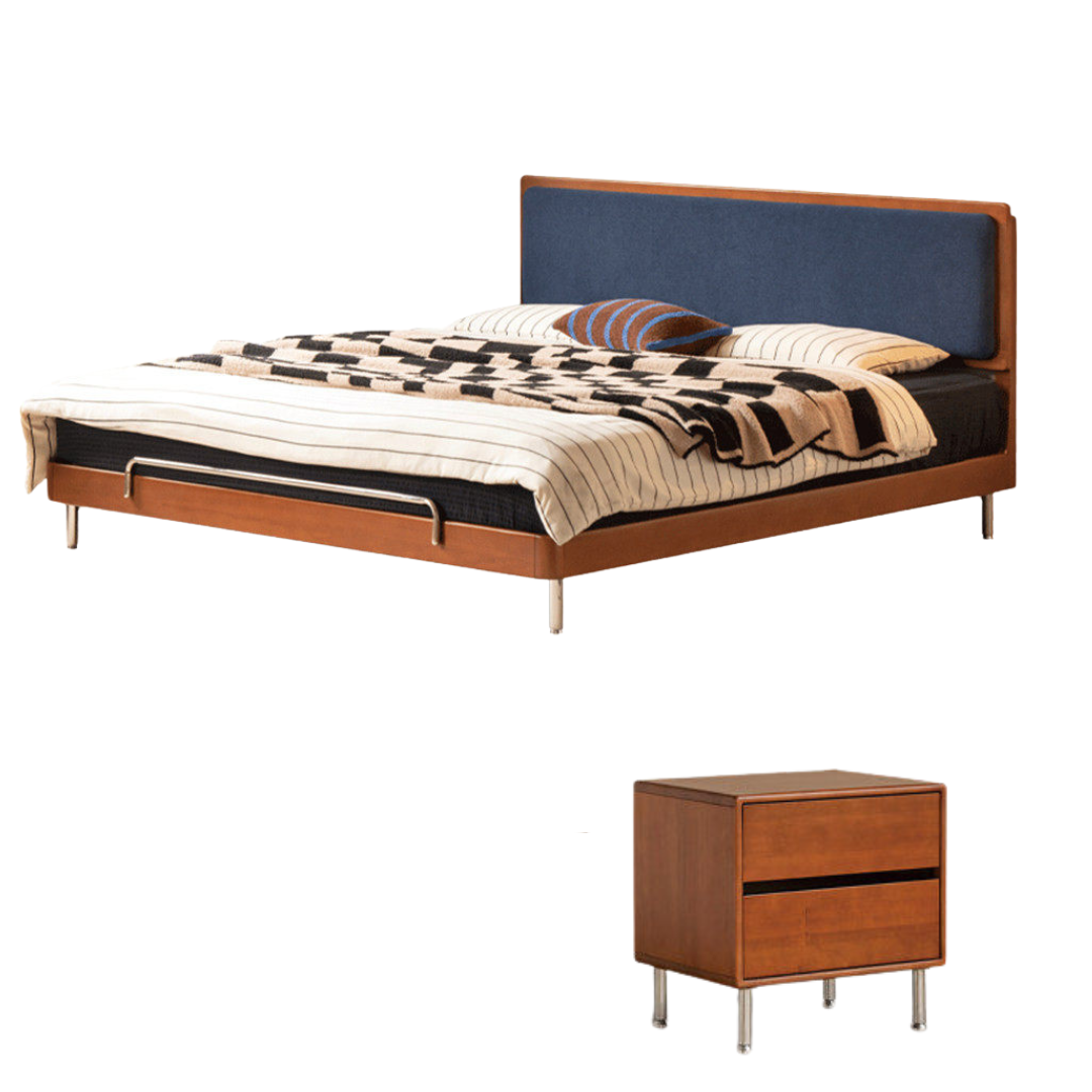 Poplar Solid Wood Bauhaus Style Soft with Adjustable Headboard Double Bed