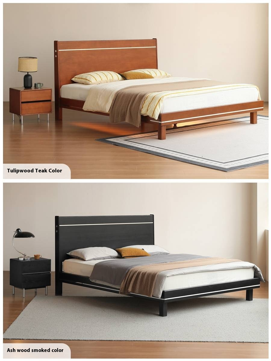 Poplar Solid Wood Luminous Bed Bauhaus Style