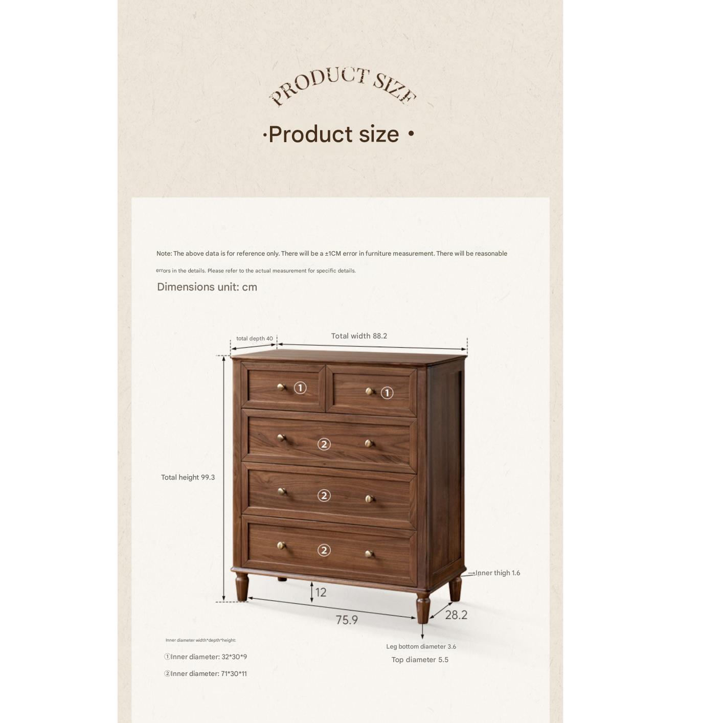 Black Walnut Solid Wood American Retro Chest of Drawers.