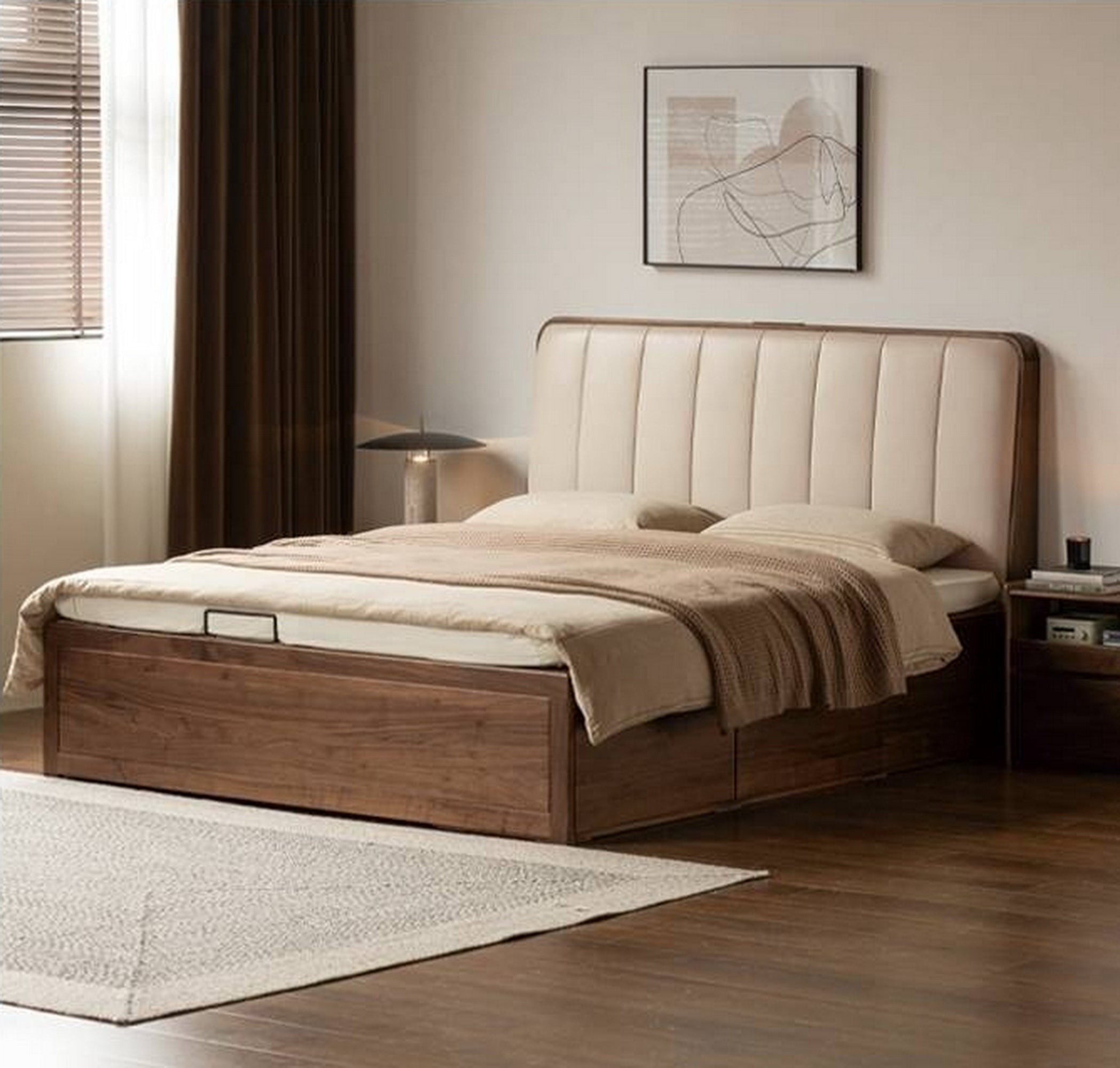Black Walnut Solid Wood Genuine Leather Italian Light Luxury Soft Bed