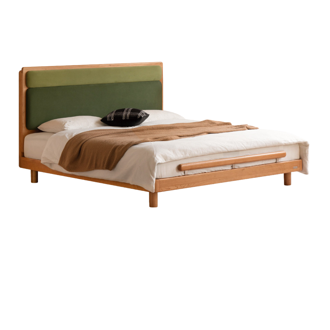 Cherry Solid Wood Fabric Soft Backrest Bed Modern Minimalist