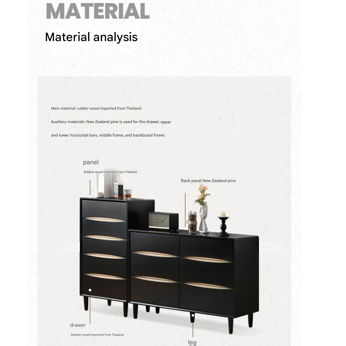 Solid Rubberwood Modern Drawer Cabinet.