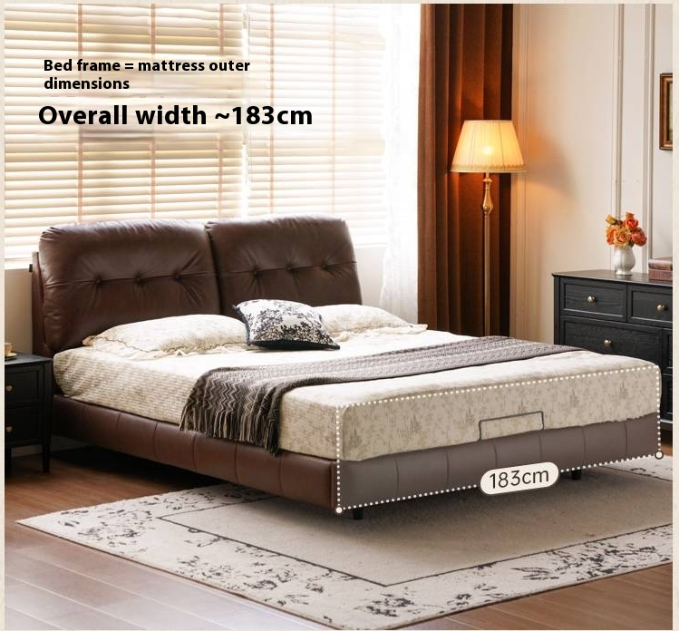 Genuine Leather American Retro Bed with Light