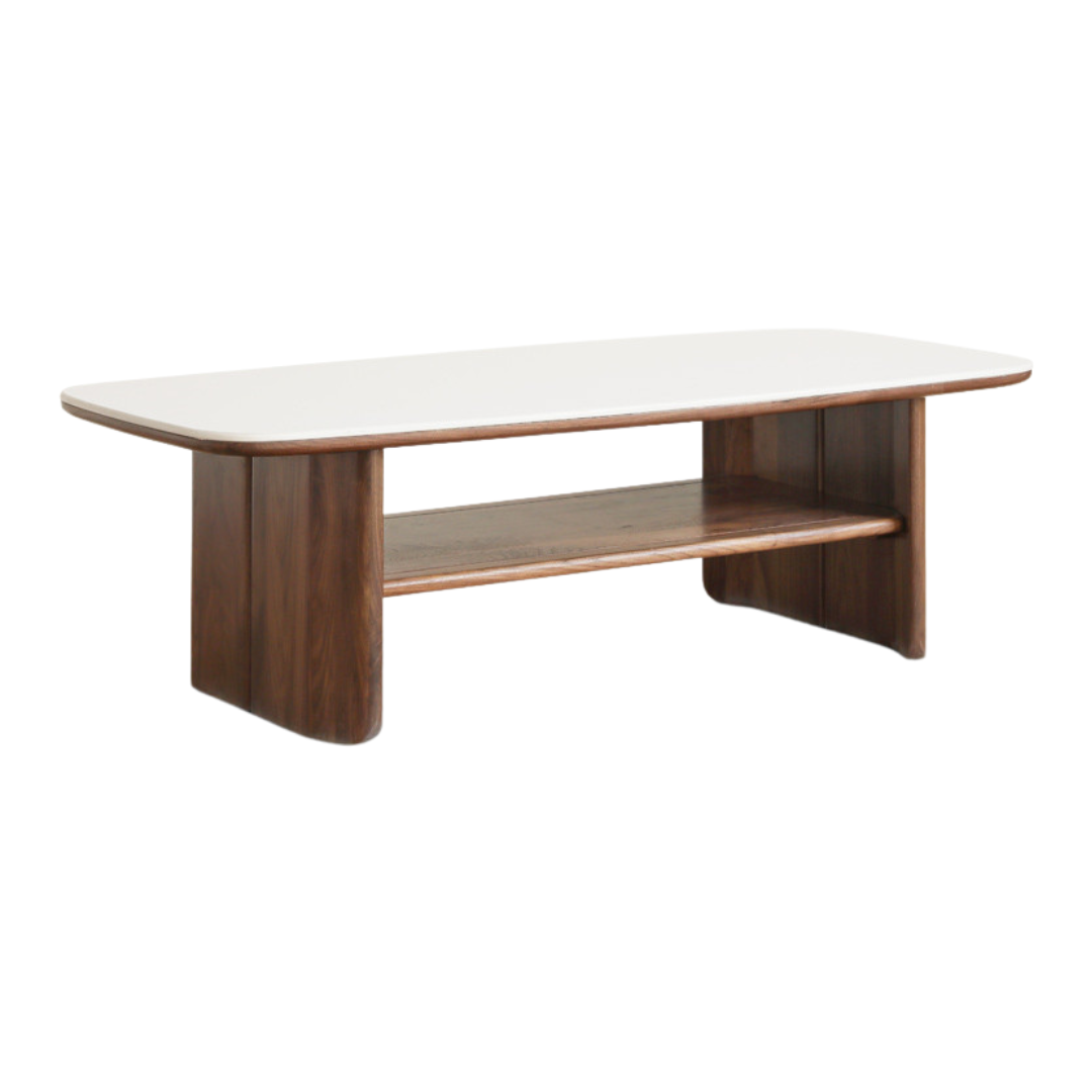 Rubber, Black Walnut, Сherry Solid Wood Rock Plate Coffee Table