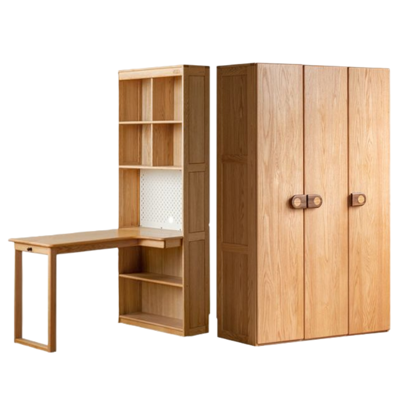 Oak Solid Wood Children's Study Desk, Bookshelf, Wardrobe