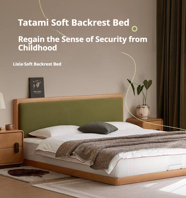 Beech Solid Wood Bed – Platform Bed with Soft Upholstery