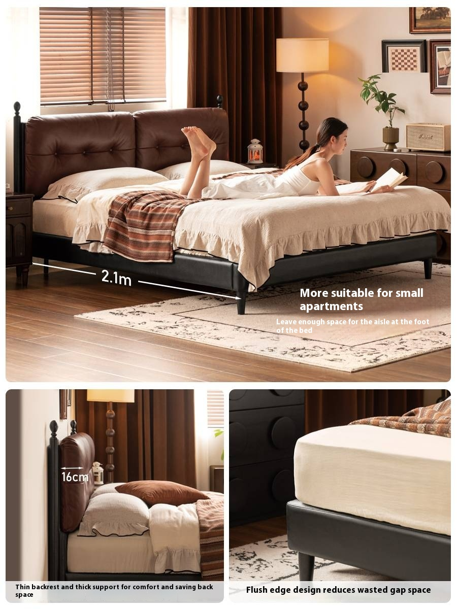 Leather Soft Bed French Retro Style