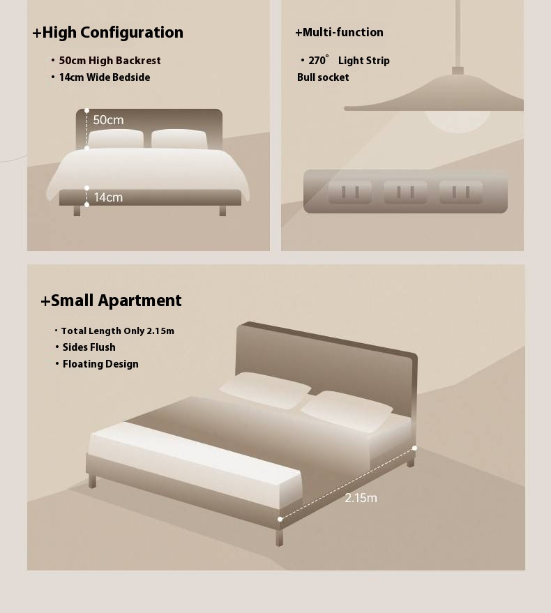 Teak solid wood Modern Simple Luminous Multifunctional Bed