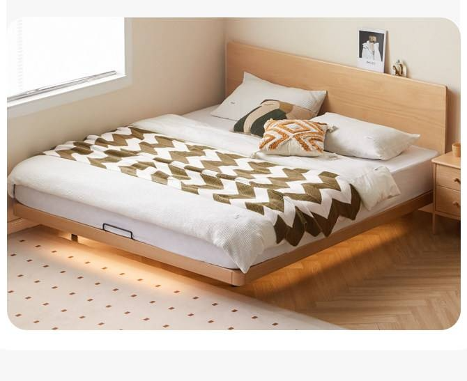 European Beech Solid Wood Bed — Nordic Minimalist Style