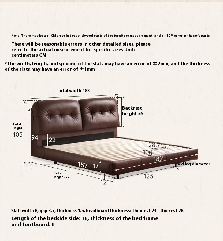 Genuine Leather American Retro Bed with Light