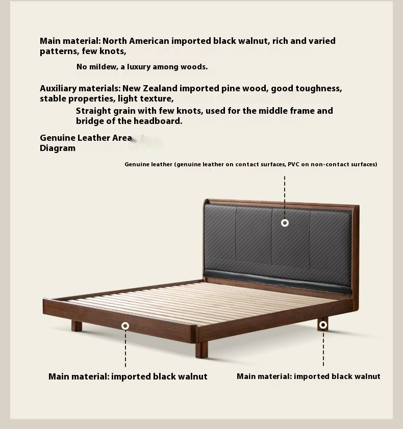 Black Walnut Solid Wood Luxury Leather with Light Bed