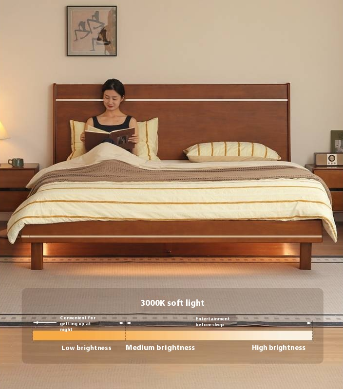 Poplar Solid Wood Bed — Bauhaus Style with Luminous Design