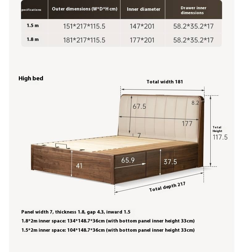 Black Walnut Solid Wood Genuine Leather Italian Light Luxury Soft Bed