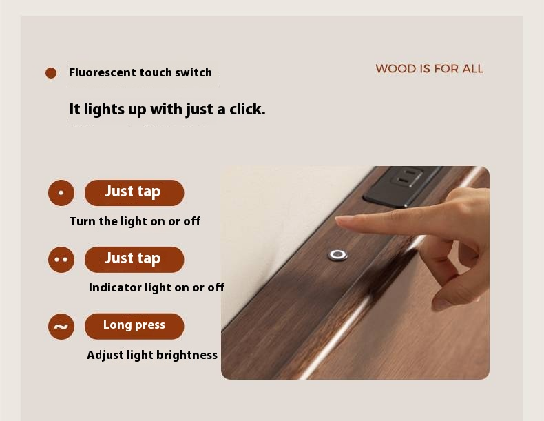 Teak solid wood Modern Simple Luminous Multifunctional Bed