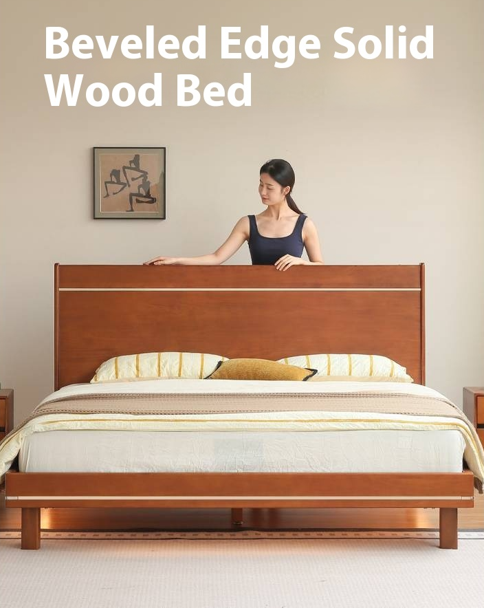 Poplar Solid Wood Bed — Bauhaus Style with Luminous Design