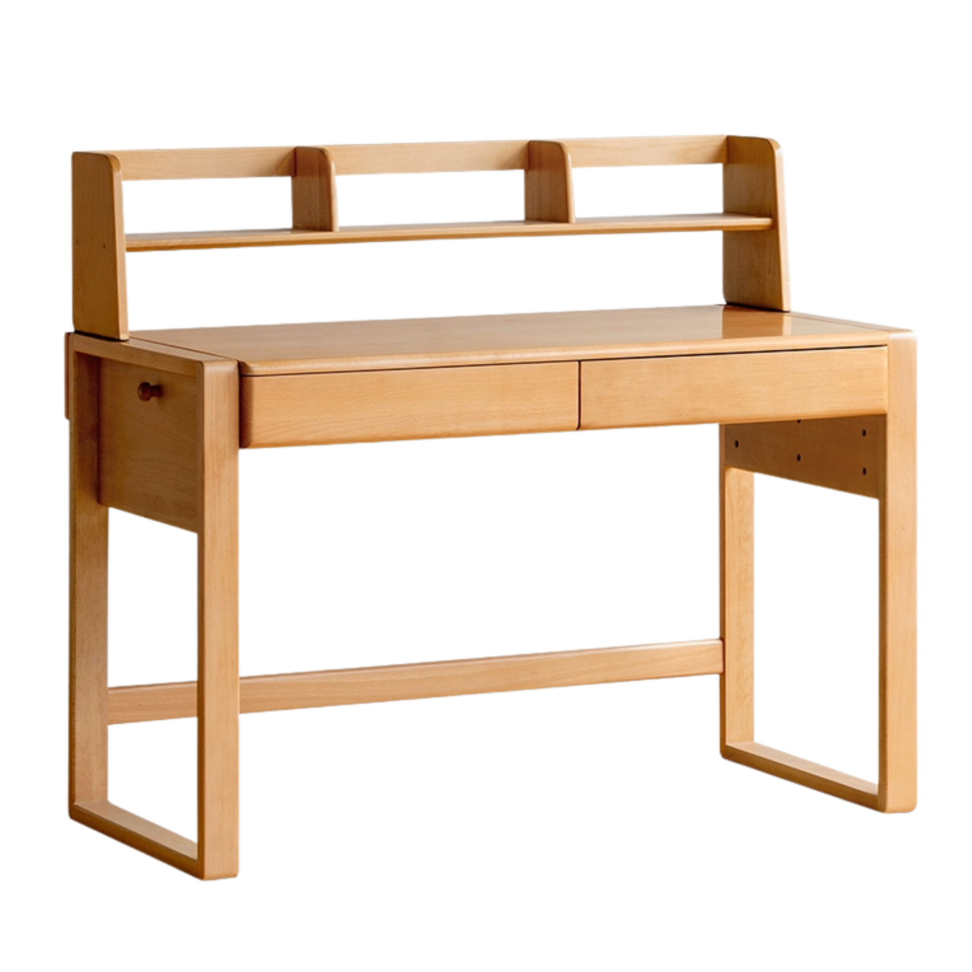 Beech Solid Wood Adjustable Height Children's Study Desk With Integrated Bookshelf