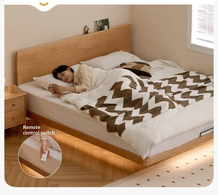 European Beech Solid Wood Bed — Nordic Minimalist Style