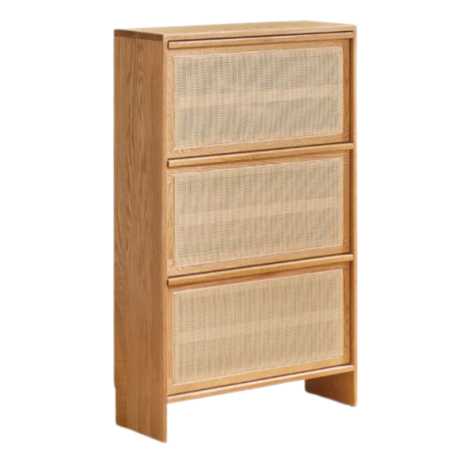 Oak Solid Wood Shoe Cabinet with Modern Minimalist Flip Door, Rattan Accents