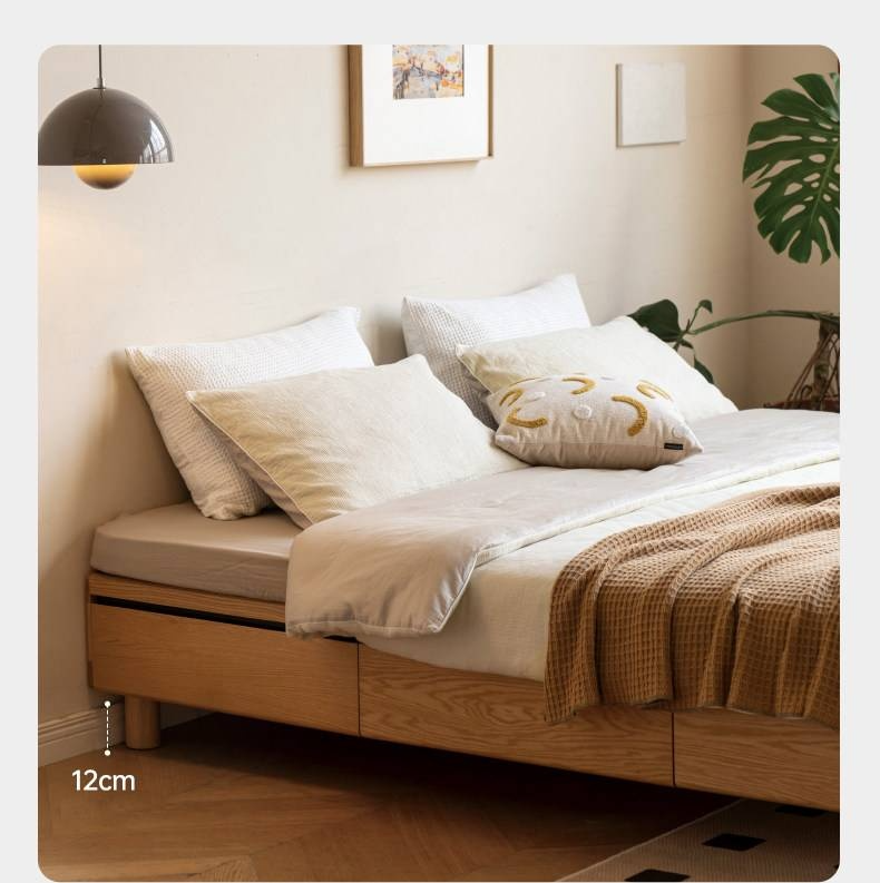 Oak Solid Wood Platform Bed — Headboard-Free, Drawer Storage, Simple Pull-Out Design