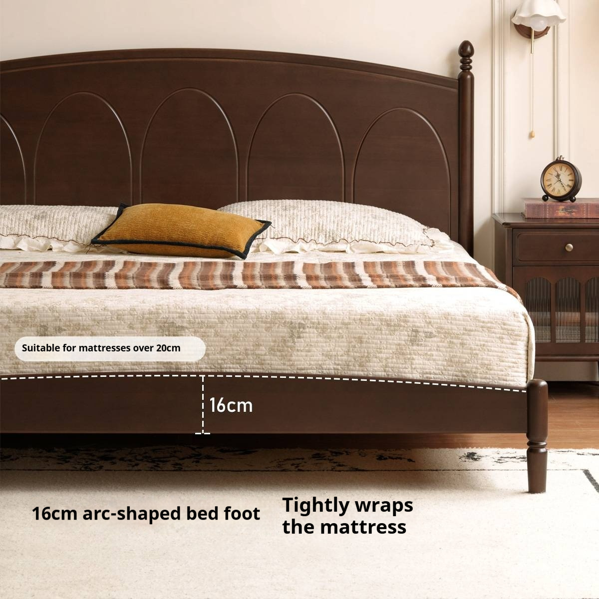 Poplar Solid Wood French Retro Bed