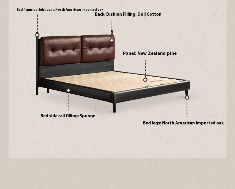 Leather Soft Bed French Retro Style