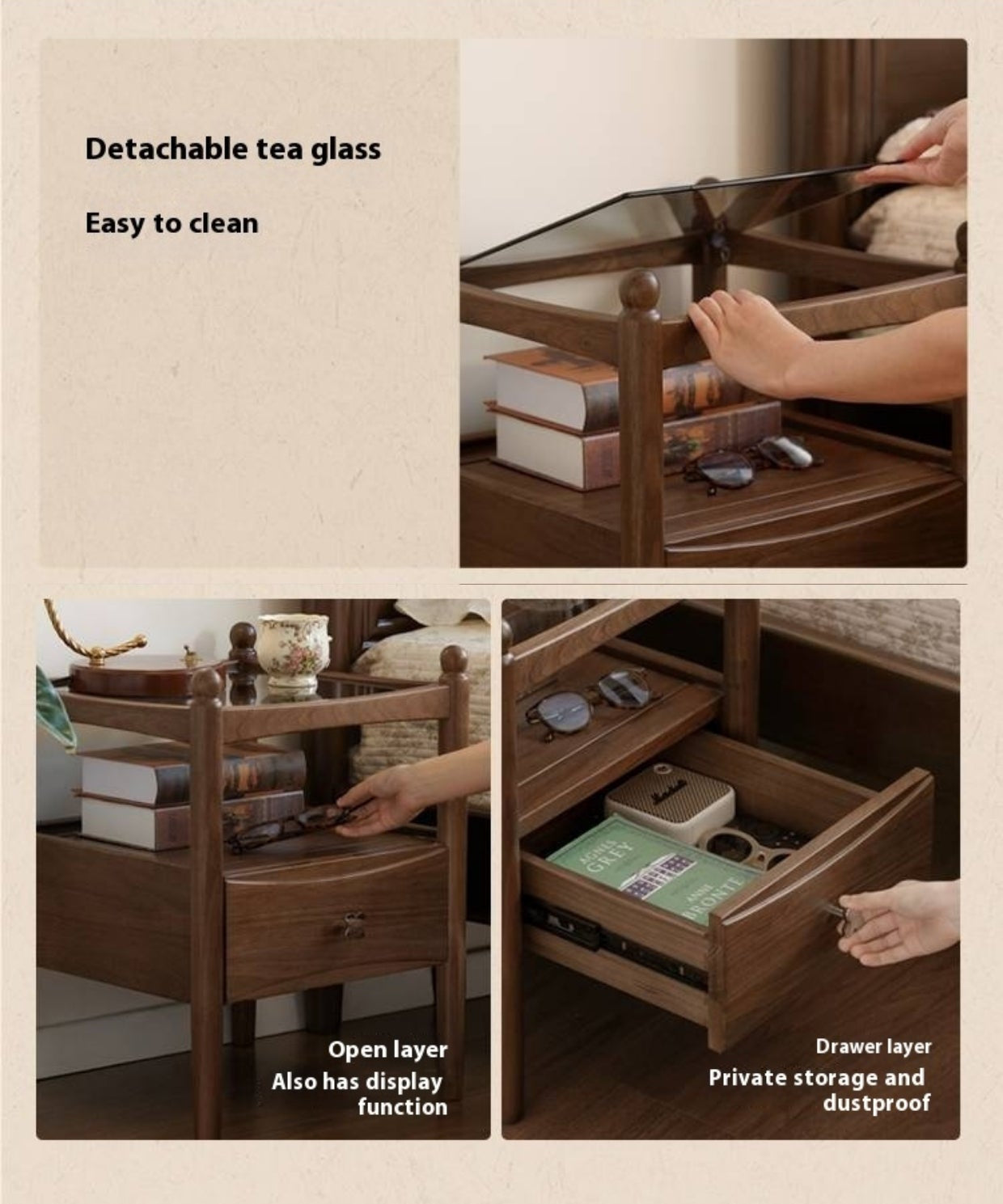 Black Walnut Solid Wood Italian Light Luxury Nightstand