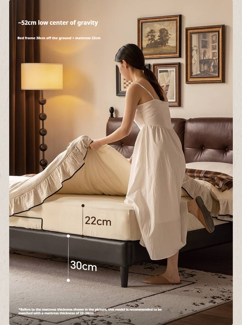 Leather Soft Bed French Retro Style