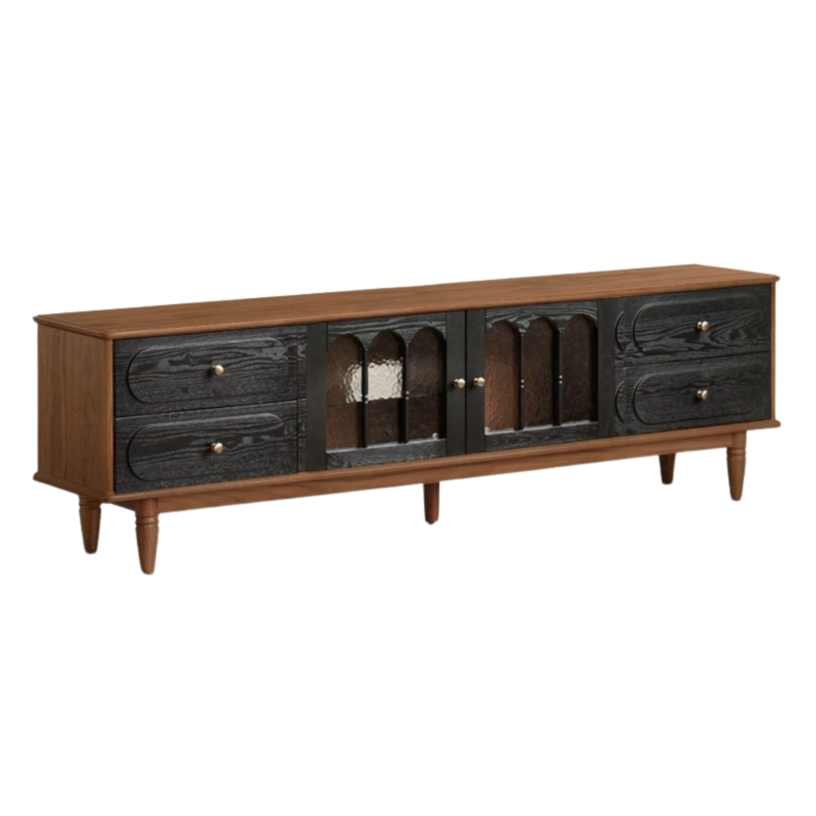 Black Walnut, Ash Solid Wood TV Cabinet with Integrated Storage, Vintage Style Floor Cabinet
