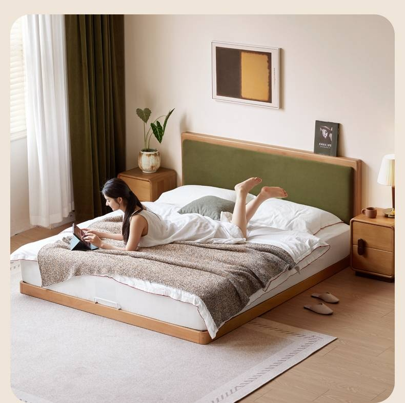 Beech Solid Wood Bed – Platform Bed with Soft Upholstery