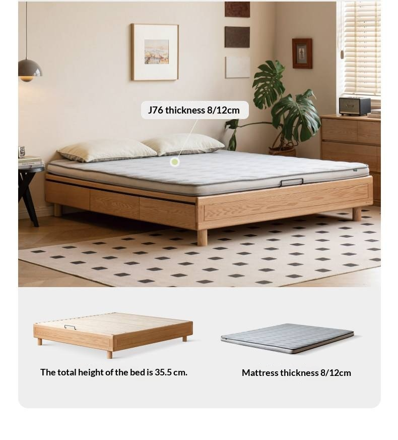 Oak Solid Wood Platform Bed — Headboard-Free, Drawer Storage, Simple Pull-Out Design