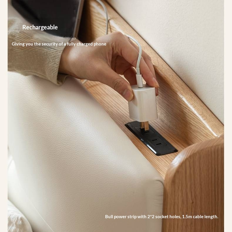 Oak Solid Wood Bed — Simple Style with Multifunctional Upholstered Design